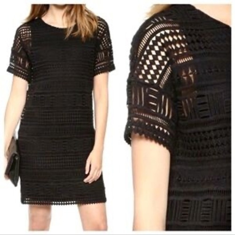 Vince geometric lace crochet overlay short-sleeve mini dress black Womens size 4